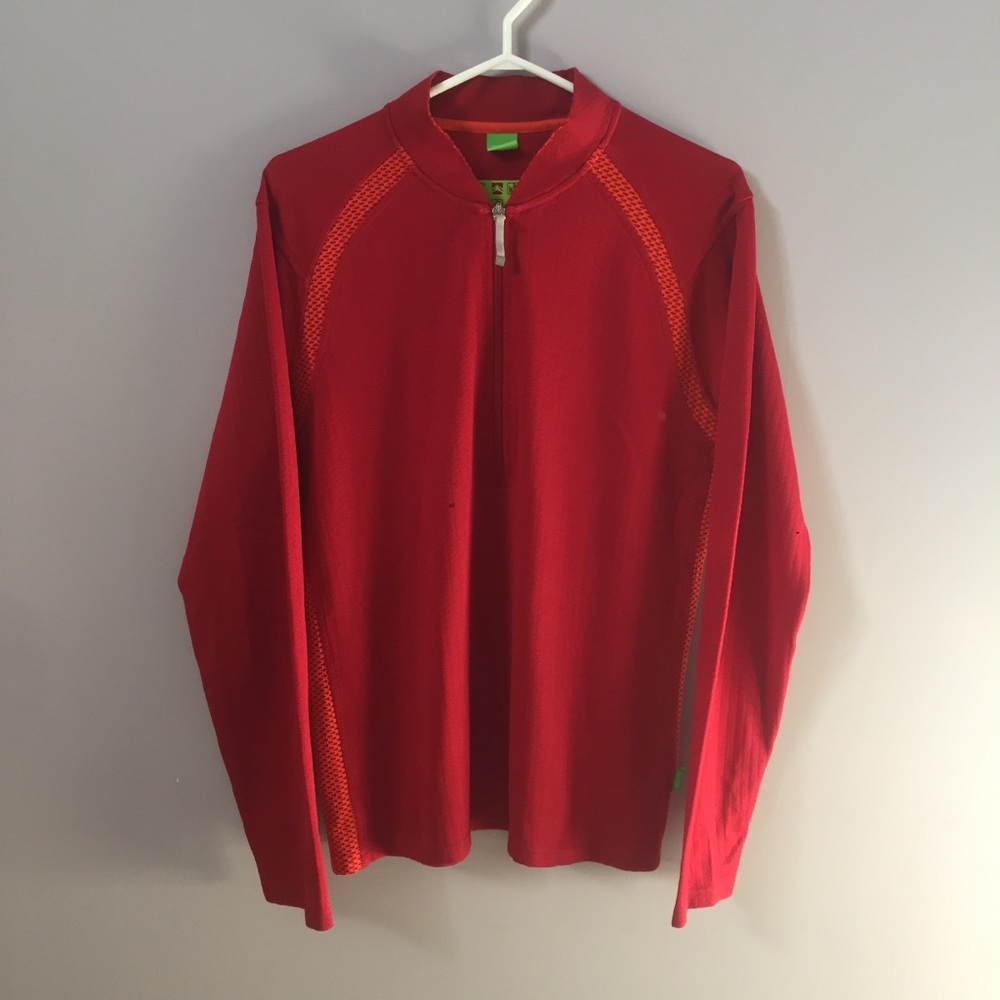 Hugo Boss Zip Neck Red Athletic Sweater Sweatshirt 1/4 Zip Up European Large